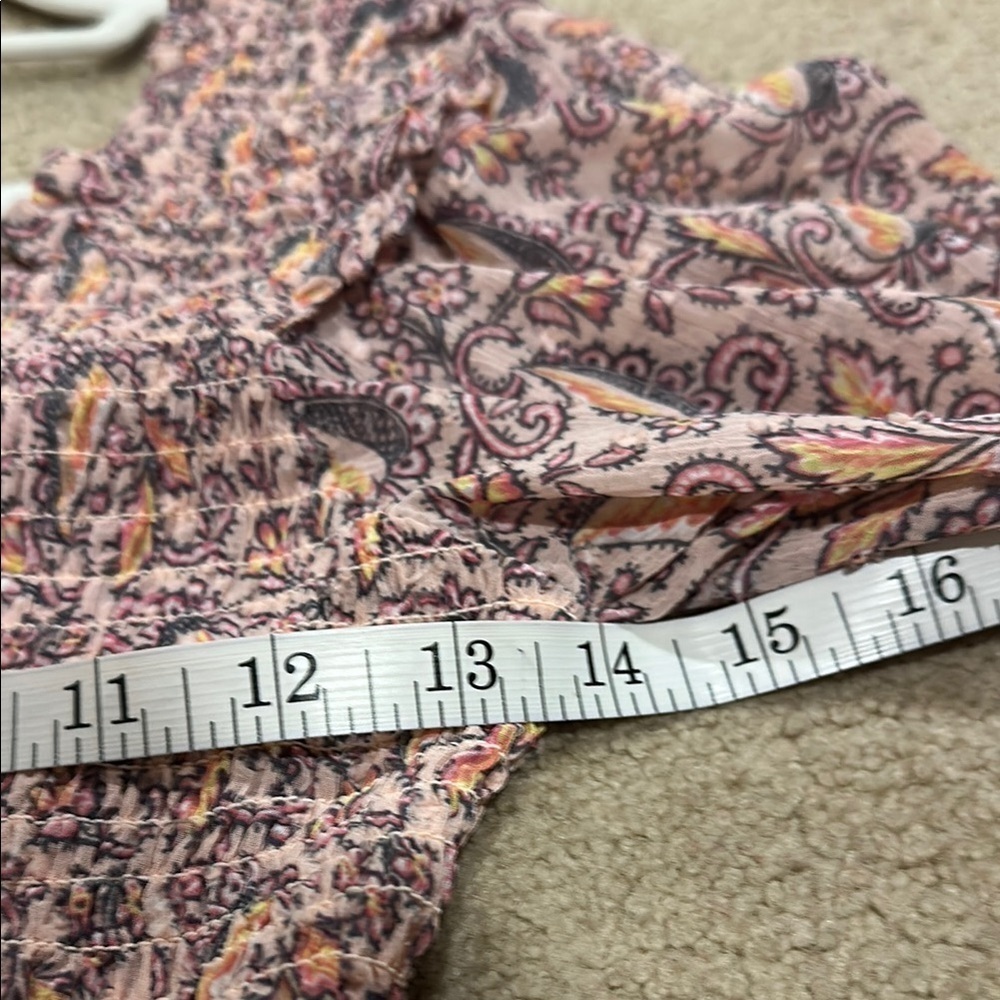 Topshop Pink and Brown Puff Sleeve Blouse with Smocked Tie Front​​​​​ - Picture 5 of 6